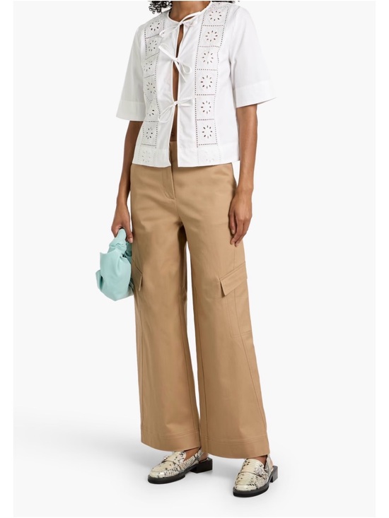 Ganni Pants - GANNI Herringbone cotton-blend wide-leg pants size 36